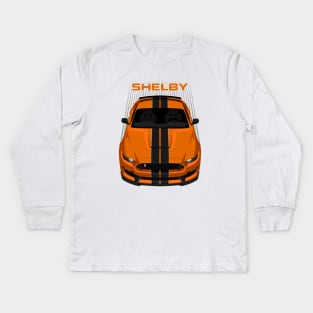 Ford Mustang Shelby GT350 2015 - 2020 - Orange - Black Stripes Kids Long Sleeve T-Shirt